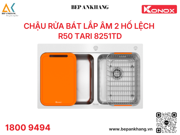 Chậu rửa bát 2 hố lệch R50 Tari 8251TD
